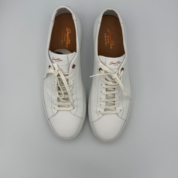 Good Man Brand Edge Sneakers Men's 13 White Leather Made in Italy Court Shoes - Picture 3 of 9